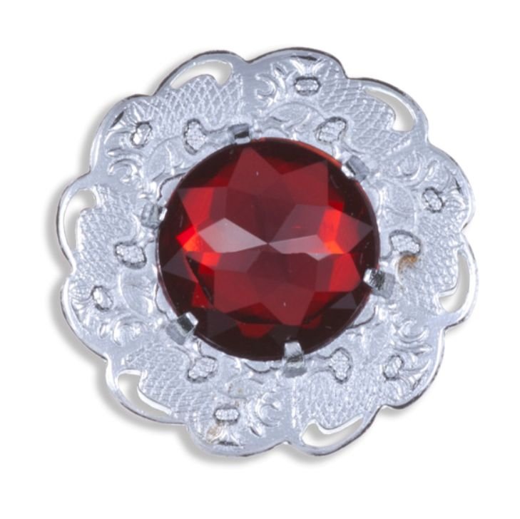 Image 1 of Thistle Flower Embellished Red Glass Stone Chrome Plated Brooch