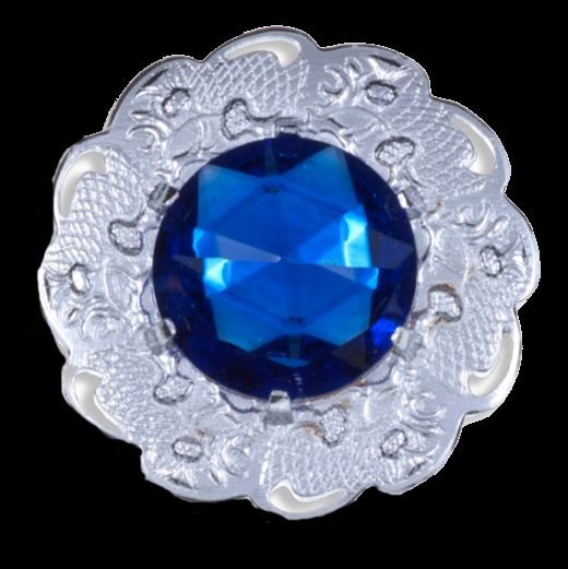 Image 0 of Thistle Flower Embellished Blue Glass Stone Chrome Plated Brooch