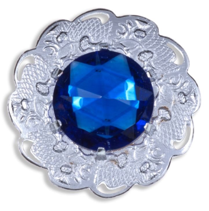 Image 1 of Thistle Flower Embellished Blue Glass Stone Chrome Plated Brooch