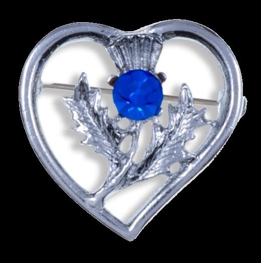Image 0 of Thistle Flower Heart Blue Glass Stone Chrome Plated Brooch