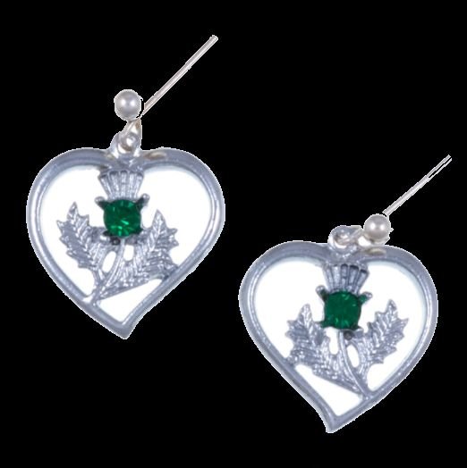 Image 0 of Thistle Flower Heart Green Glass Stone Sheppard Hook Chrome Plated Earrings
