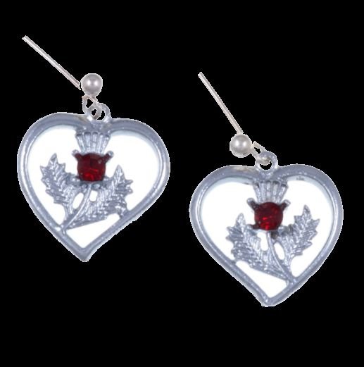 Image 0 of Thistle Flower Heart Red Glass Stone Sheppard Hook Chrome Plated Earrings