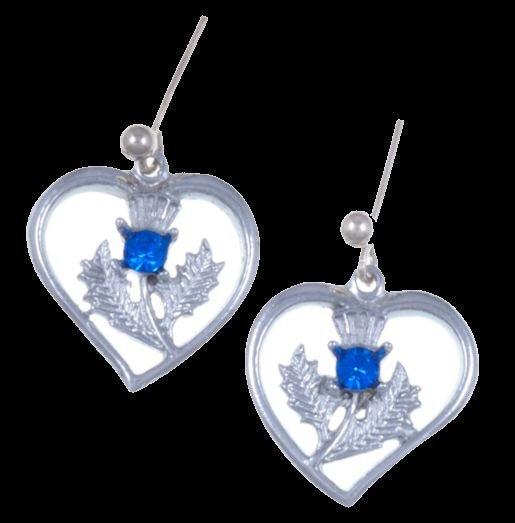 Image 0 of Thistle Flower Heart Blue Glass Stone Sheppard Hook Chrome Plated Earrings