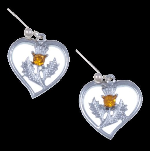 Image 0 of Thistle Flower Heart Orange Glass Stone Sheppard Hook Chrome Plated Earrings