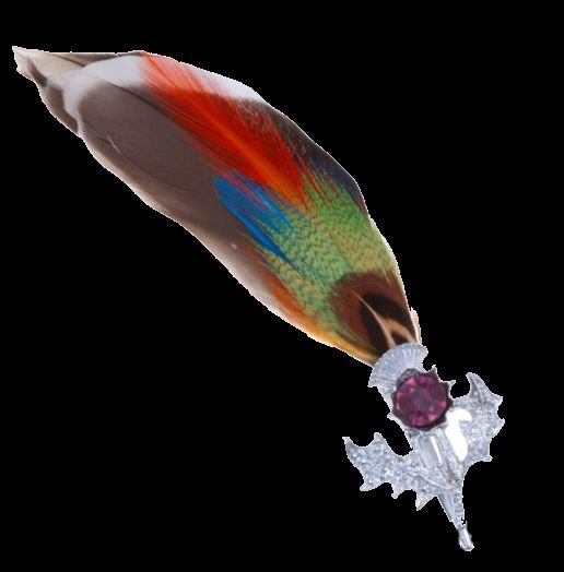 Image 0 of Mallard Feather Plume Thistle Flower Purple Glass Stone Chrome Plated Brooch