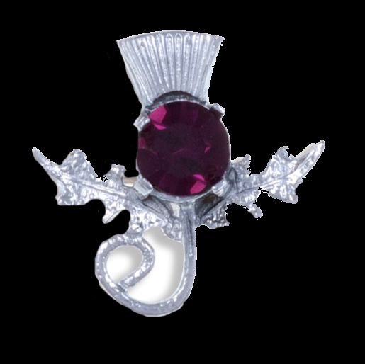 Image 0 of Thistle Single Flower Head Purple Glass Stone Chrome Plated Brooch