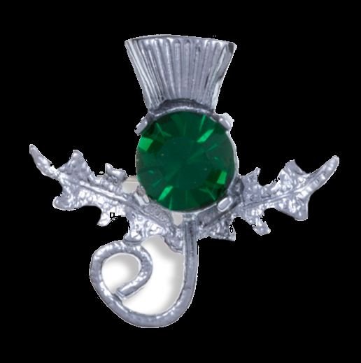 Image 0 of Thistle Single Flower Head Green Glass Stone Chrome Plated Brooch