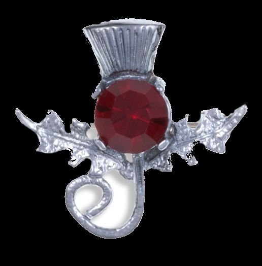 Image 0 of Thistle Single Flower Head Red Glass Stone Chrome Plated Brooch