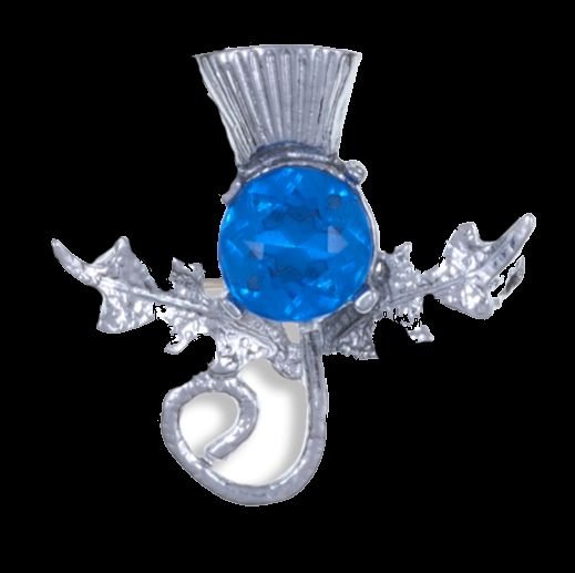 Image 0 of Thistle Single Flower Head Blue Glass Stone Chrome Plated Brooch