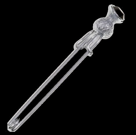 Image 0 of Thistle Flower Bud Black Glass Stone Chrome Plated Kilt Pin