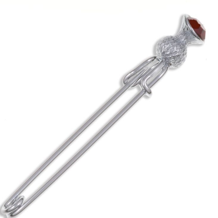 Image 1 of Thistle Flower Bud Red Glass Stone Chrome Plated Kilt Pin