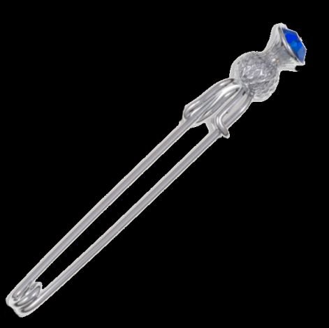 Image 0 of Thistle Flower Bud Blue Glass Stone Chrome Plated Kilt Pin