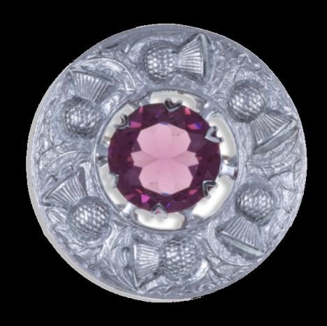 Image 0 of Thistle Flower Shoulder Round Purple Glass Stone Chrome Plated Brooch