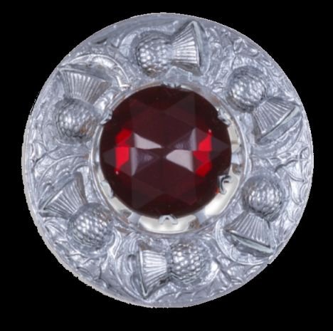 Image 0 of Thistle Flower Shoulder Round Red Glass Stone Chrome Plated Brooch