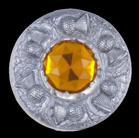 Image 0 of Thistle Flower Shoulder Round Orange Glass Stone Chrome Plated Brooch