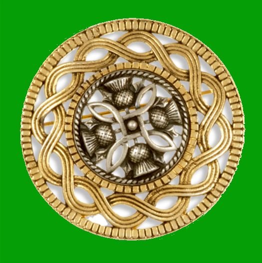 Image 0 of Thistle Antiqued Design Round Gold Plated Brooch