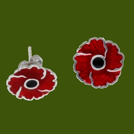 Image 0 of Poppy Flower Red Enamel Small Stud Stylish Pewter Earrings