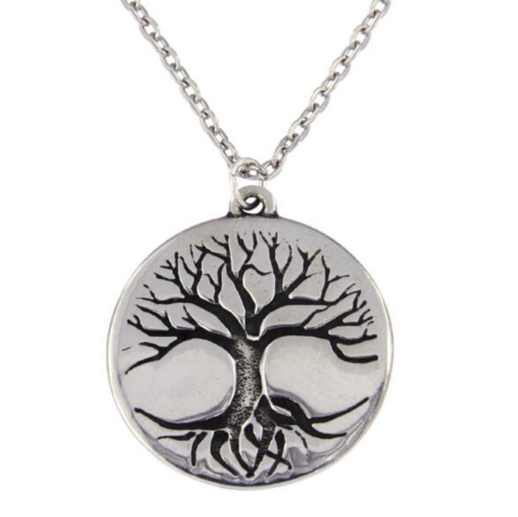 Image 1 of Tree Of Life Engraved Round Disc Stylish Pewter Pendant