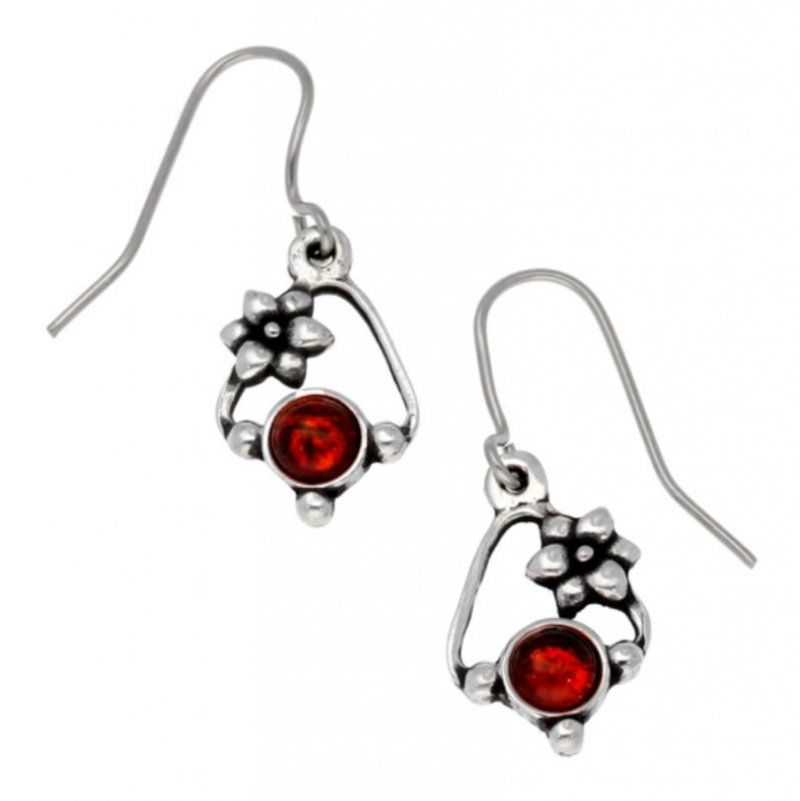 Image 1 of Flower Knot Amber Glass Stone Stylish Pewter Sheppard Hook Earrings