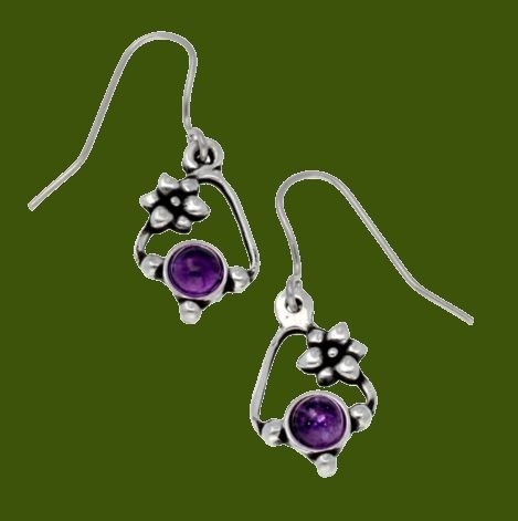 Image 0 of Flower Knot Amethyst Glass Stone Stylish Pewter Sheppard Hook Earrings