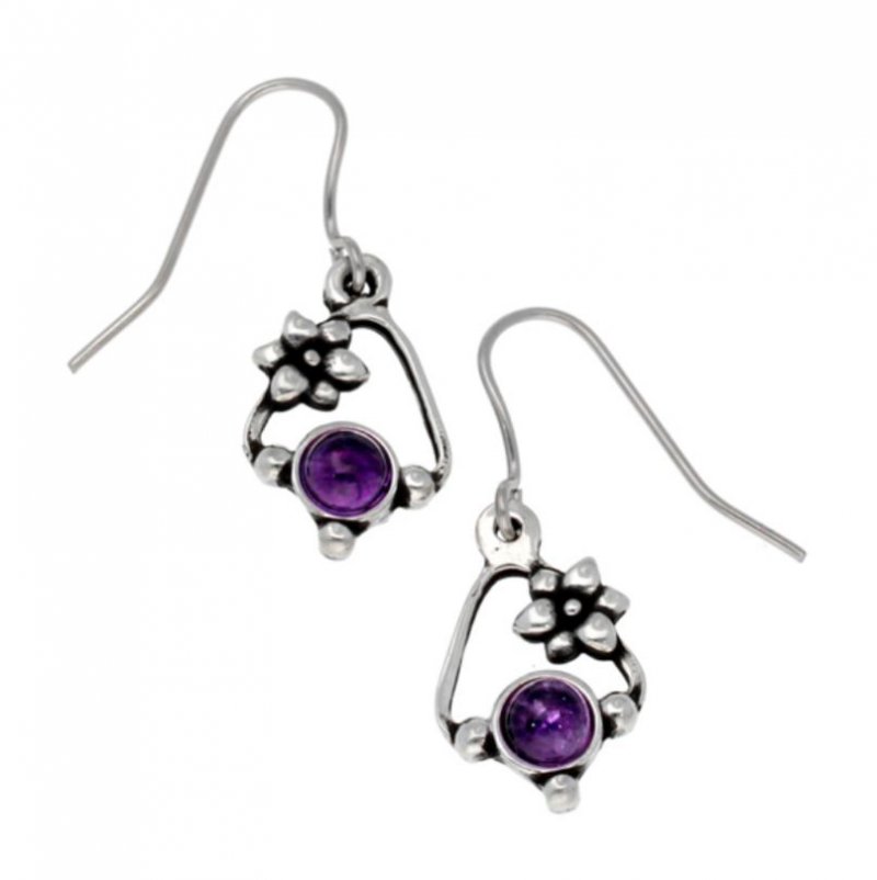 Image 1 of Flower Knot Amethyst Glass Stone Stylish Pewter Sheppard Hook Earrings