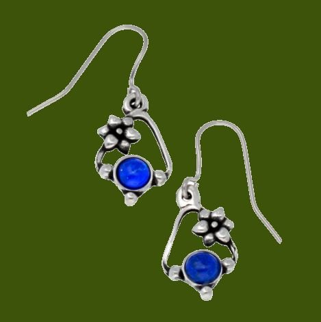 Image 0 of Flower Knot Lapis Lazuli Glass Stone Stylish Pewter Sheppard Hook Earrings