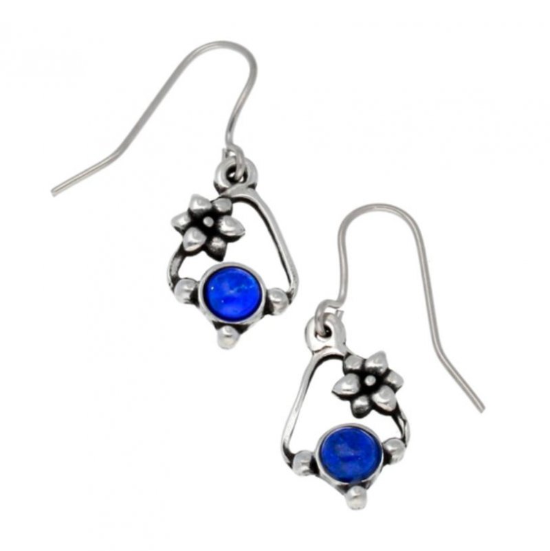 Image 1 of Flower Knot Lapis Lazuli Glass Stone Stylish Pewter Sheppard Hook Earrings