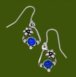 Flower Knot Lapis Lazuli Glass Stone Stylish Pewter Sheppard Hook Earrings