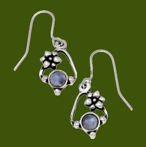 Image 0 of Flower Knot Rainbow Moonstone Glass Stone Stylish Pewter Sheppard Hook Earrings