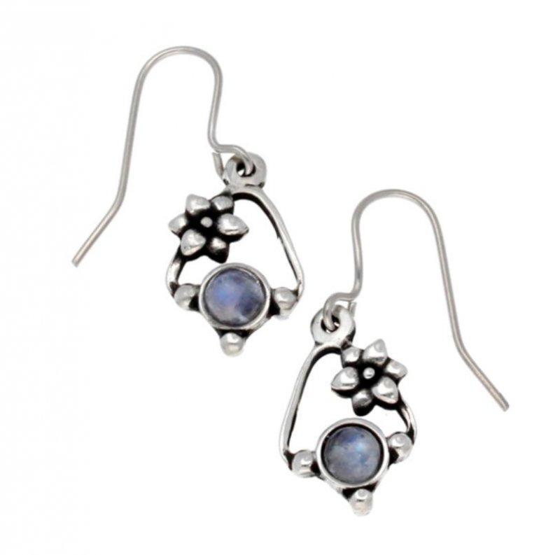 Image 1 of Flower Knot Rainbow Moonstone Glass Stone Stylish Pewter Sheppard Hook Earrings