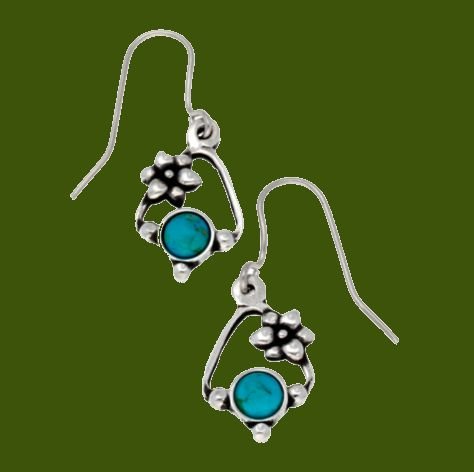 Image 0 of Flower Knot Turquoise Glass Stone Stylish Pewter Sheppard Hook Earrings