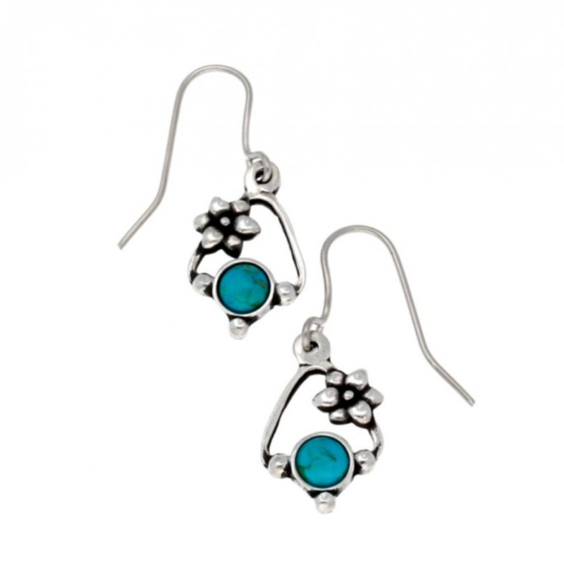 Image 1 of Flower Knot Turquoise Glass Stone Stylish Pewter Sheppard Hook Earrings