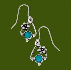 Flower Knot Turquoise Glass Stone Stylish Pewter Sheppard Hook Earrings
