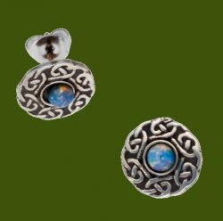 Celtic Knotwork Round Opal Glass Stone Small Stud Stylish Pewter Earrings