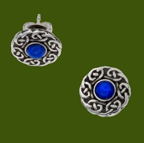 Image 0 of Celtic Knot Round Lapis Lazuli Glass Stone Small Stud Stylish Pewter Earrings