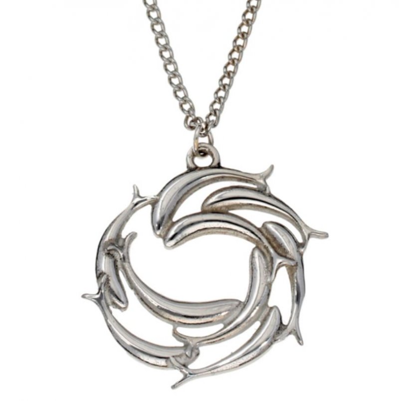 Image 1 of Swirl Of Fish Marine Creature Themed Stylish Pewter Pendant