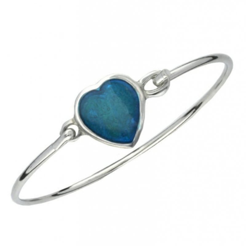 Image 1 of Blue Enamel Heart Pewter Framed Silver Plated Clip On Bangle