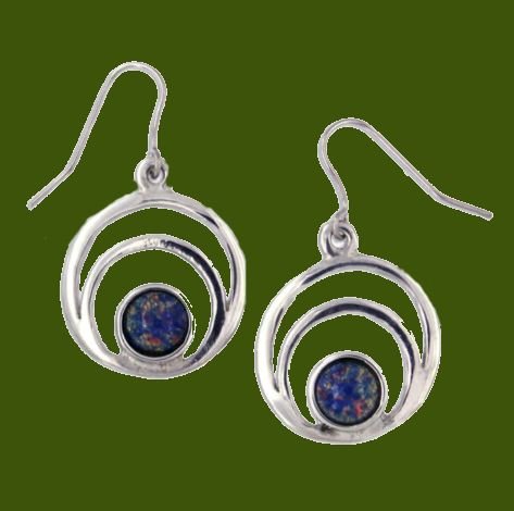 Image 0 of Centric Circles Opal Glass Stone Stylish Pewter Sheppard Hook Earrings