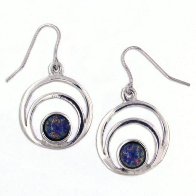 Image 1 of Centric Circles Opal Glass Stone Stylish Pewter Sheppard Hook Earrings