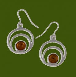 Centric Circles Amber Glass Stone Stylish Pewter Sheppard Hook Earrings