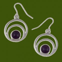 Centric Circles Amethyst Glass Stone Stylish Pewter Sheppard Hook Earrings