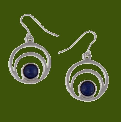 Image 0 of Centric Circles Lapis Lazuli Glass Stone Stylish Pewter Sheppard Hook Earrings