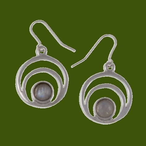 Image 0 of Centric Circles Moonstone Glass Stone Stylish Pewter Sheppard Hook Earrings