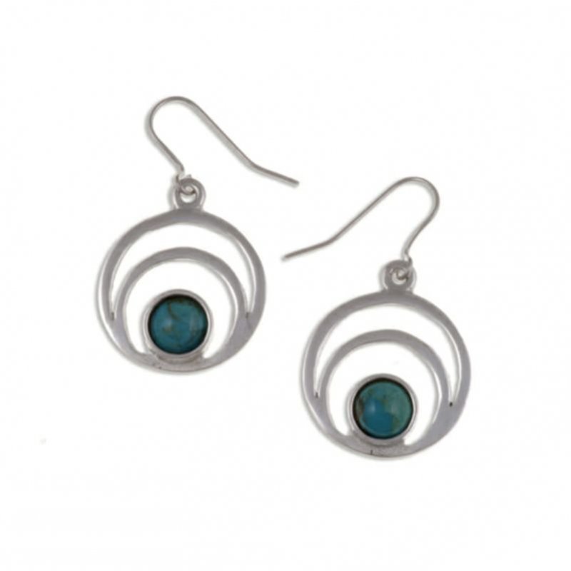 Image 1 of Centric Circles Turquoise Glass Stone Stylish Pewter Sheppard Hook Earrings