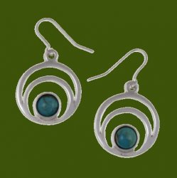Centric Circles Turquoise Glass Stone Stylish Pewter Sheppard Hook Earrings