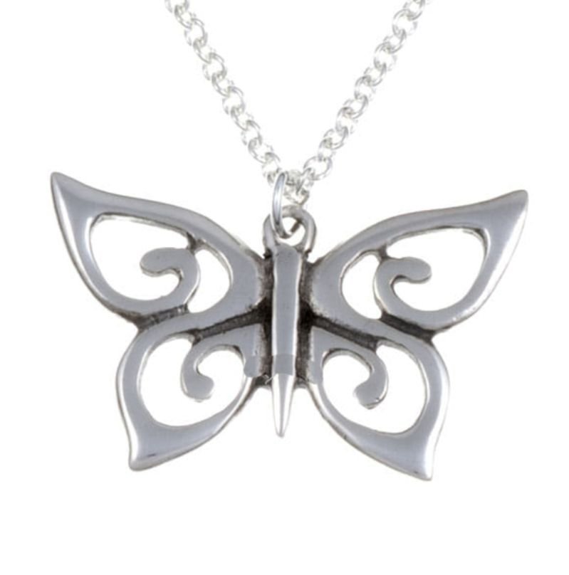 Image 1 of Butterfly Spiral Wings Insect Themed Stylish Pewter Pendant