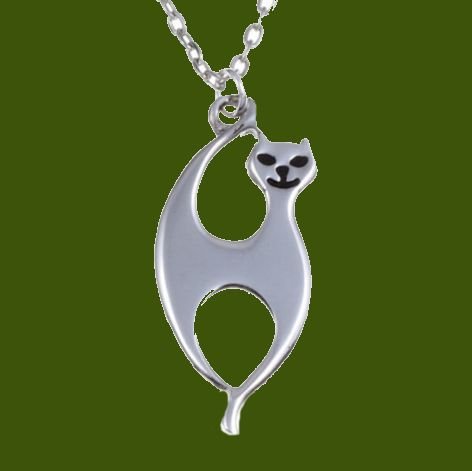 Image 0 of Slim Cat Animal Themed Polished Stylish Pewter Pendant