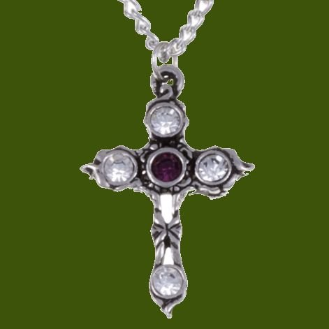 Image 0 of Cross Purple Clear Crystal Stones Stylish Pewter Pendant