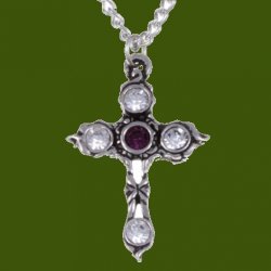 Cross Purple Clear Crystal Stones Stylish Pewter Pendant