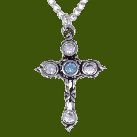 Image 0 of Cross Aqua Blue Clear Crystal Stones Stylish Pewter Pendant